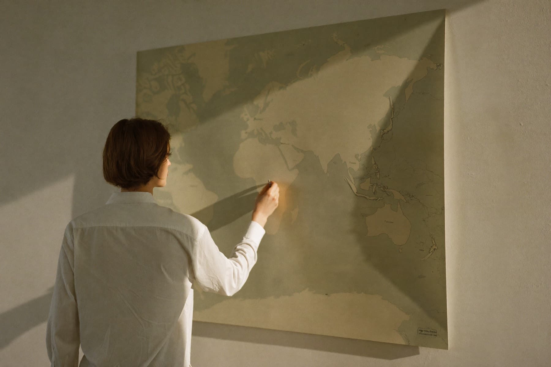 A strategist marking territories on a wall map